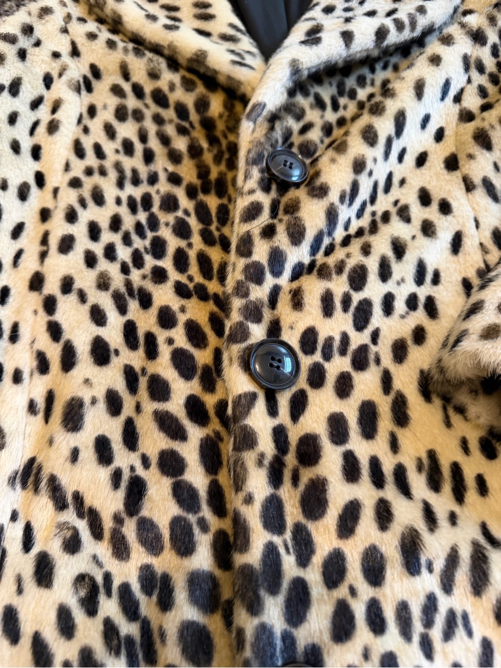 Leopard Print Faux Fur Pea Coat - Beige/Black - Picture 2 of 8